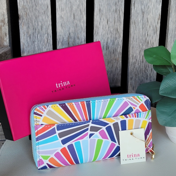 Trina Turk Handbags - Trina Turk Vibrant Multi Color Geometric Fan Stripe Wallet